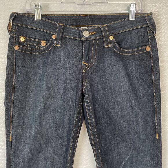 True Religion Jeans Women’s 29 Dark Wash Blue Denim STRAIGHT World Tour Stretch - Picture 3 of 10